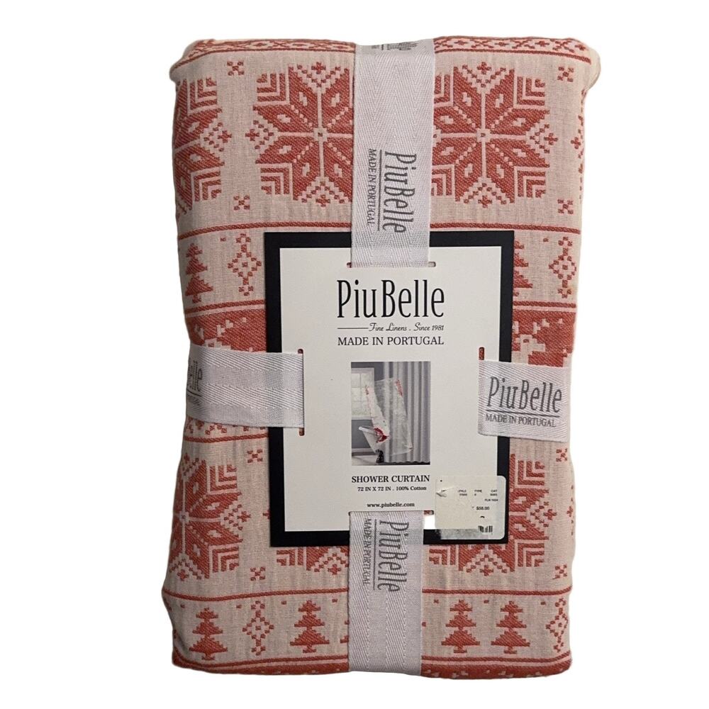 PiuBelle Red/White Fair Isle Cotton Shower Curtain 72x72" Textured winter